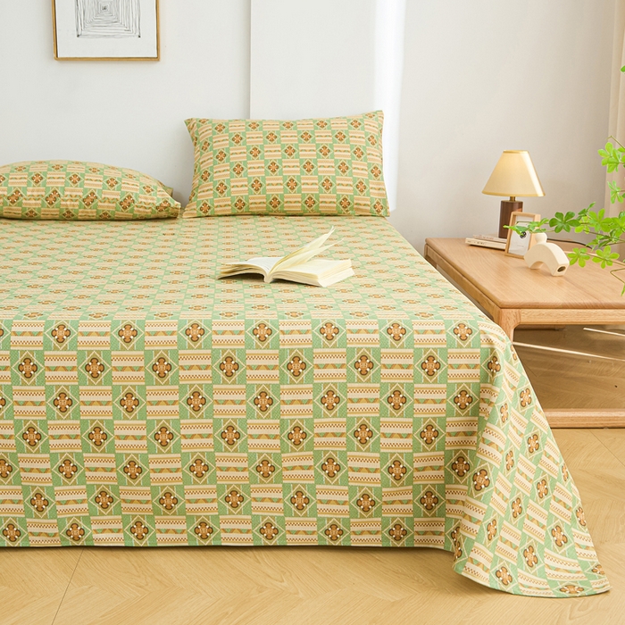 91家纺网 家纺一手货源 找家纺 九亭家纺 2025新款A类全棉老粗布床单 花儿棋盘格