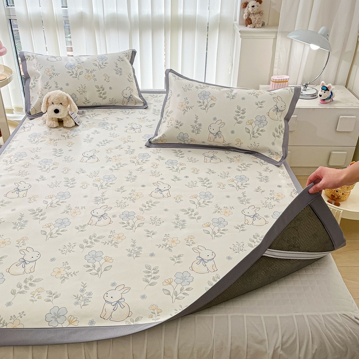 91家纺网 家纺一手货源 找家纺 川悦生活 2025新款600D立体宽边冰丝印花凉席 兰花小园