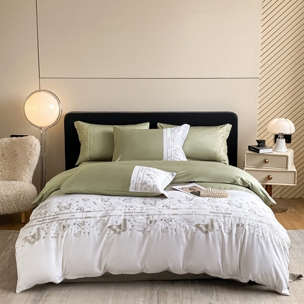 91家纺网 家纺一手货源 找家纺 （总）卡巴伦2025新款全棉刺绣拼接款四件套翩翩起舞