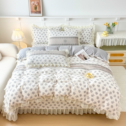 晨晨家纺 2025新款皱皱纱棉拼色床盖四件套 柏拉图