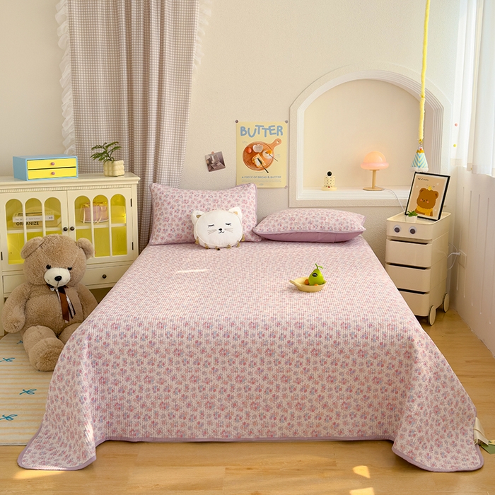 91家纺网 家纺一手货源 找家纺 赫梵茜 2025新款有氧针织双层纱单床盖床盖三件套床盖四件套 伊莲娜