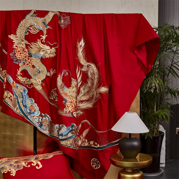 91家纺网 家纺一手货源 找家纺 高大尚婚庆馆 2025春夏新款双股长绒棉提花四件套-尊享系列皇家喜事