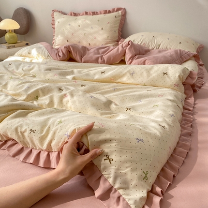 91家纺网 家纺一手货源 找家纺 （总）欧尚 2025新款针织棉双层纱四件套