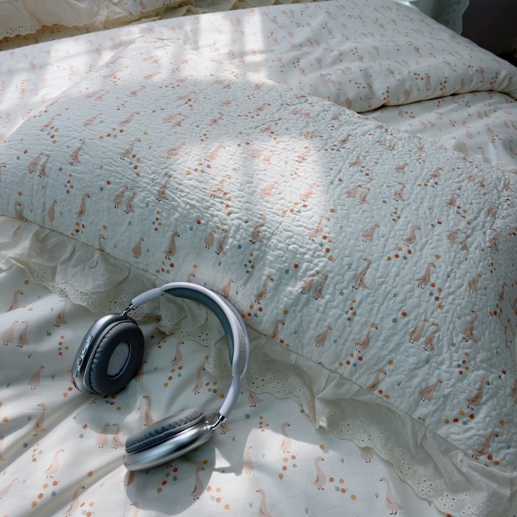 91家纺网 家纺一手货源 找家纺 暖居 2025春夏款高温砂洗棉花床盖三件套被套四件套同款纯棉夏被空调被四季 开心鸭