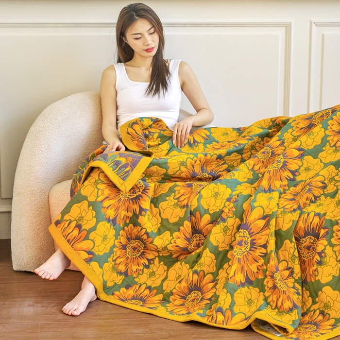 91家纺网 家纺一手货源 找家纺 棠薇家纺 2025新款60S长绒棉纯棉纱布毛巾被 可可花园