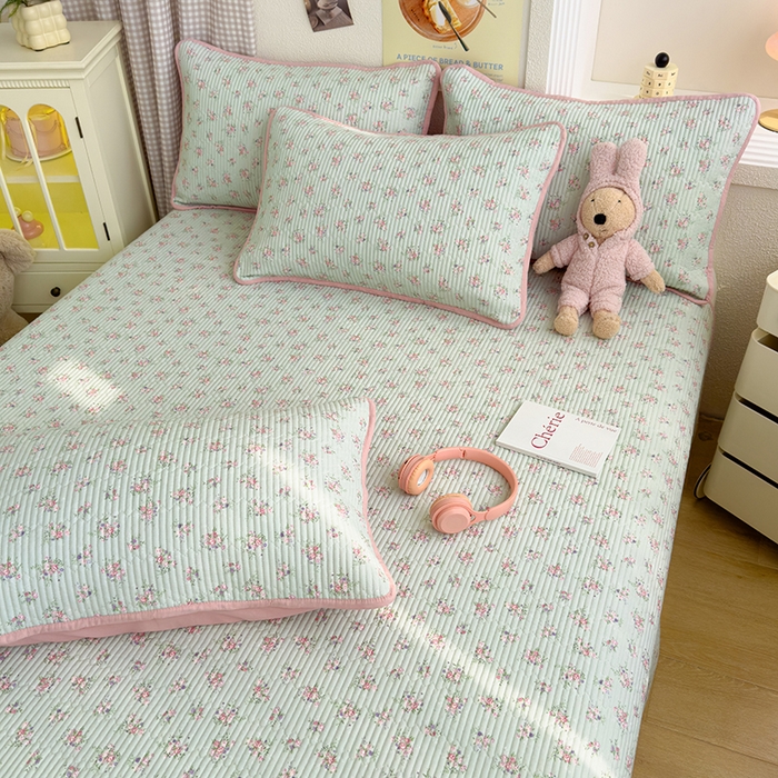 91家纺网 家纺一手货源 找家纺 赫梵茜 2025新款有氧针织双层纱单床盖床盖三件套床盖四件套 南絮