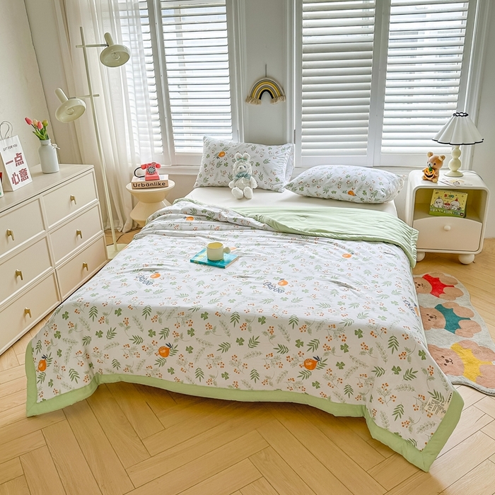 91家纺网 家纺一手货源 找家纺 爱屋及屋2025新款棉花夏被 清新绿意