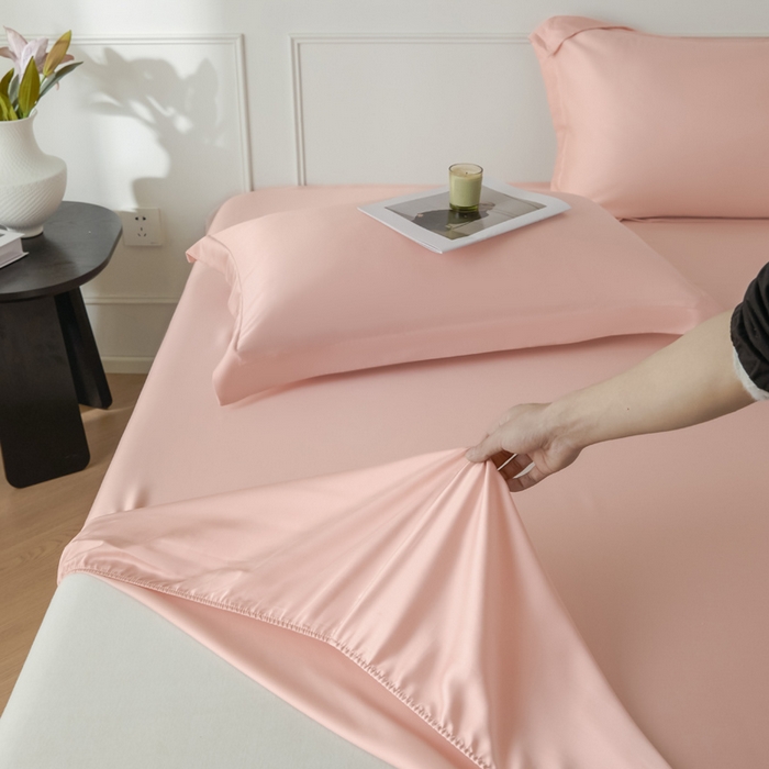 91家纺网 家纺一手货源 找家纺 涵宸2025新款天丝-天丝棉-纯色单床笠-场景1 床笠-玫瑰粉