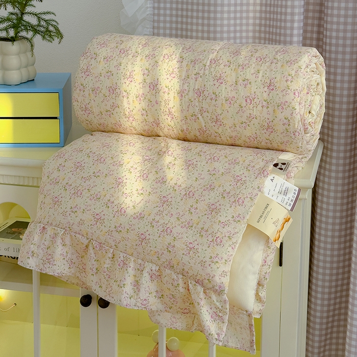 91家纺网 家纺一手货源 找家纺 默忆 2025新款韩版花边木棉夏被夏凉被空调被被子被芯 紫色花丛