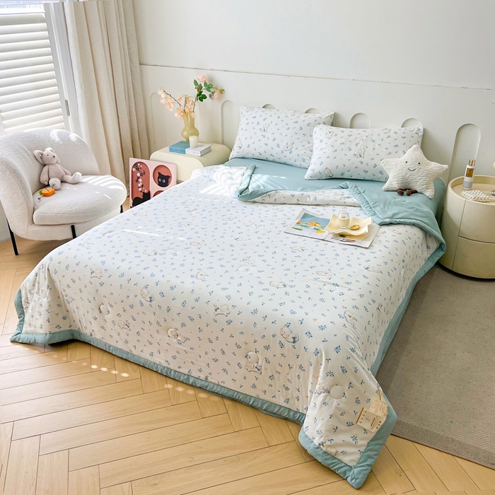 91家纺网 家纺一手货源 找家纺 爱屋及屋2025新款棉花夏被 叶之猫