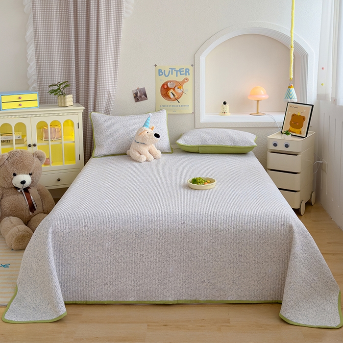 91家纺网 家纺一手货源 找家纺 赫梵茜 2025新款有氧针织双层纱单床盖床盖三件套床盖四件套 安琪拉兔