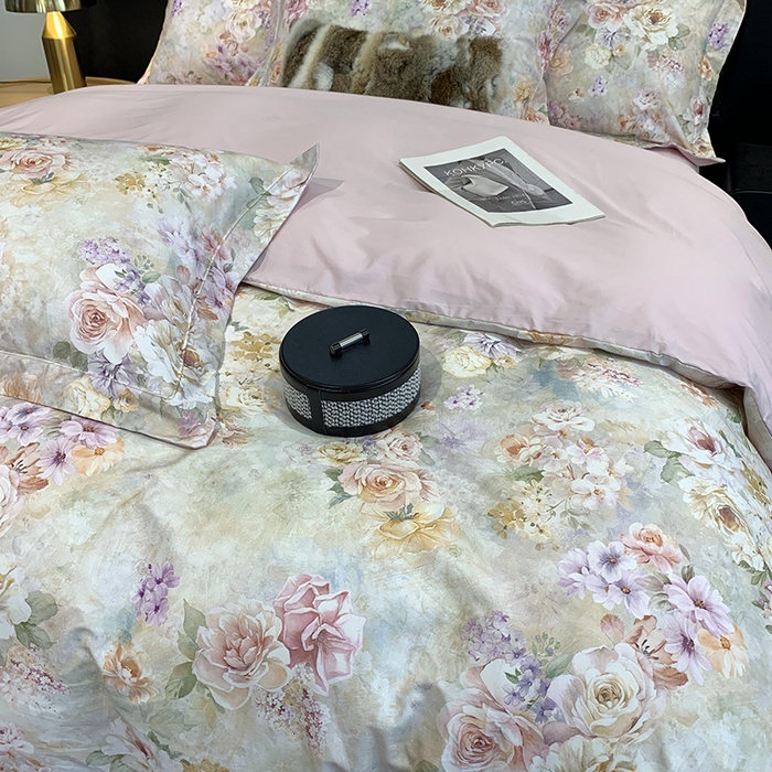 91家纺网 家纺一手货源 找家纺 莱豫家纺 2025新款50支长绒棉数码印花四件套 碧澜