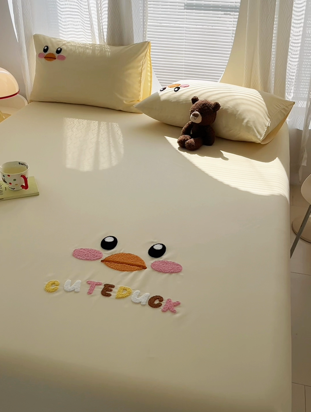 91家纺网 家纺一手货源 找家纺 眠帛家居 2025新款A类水洗棉卡通毛巾绣单床笠 鸭鸭