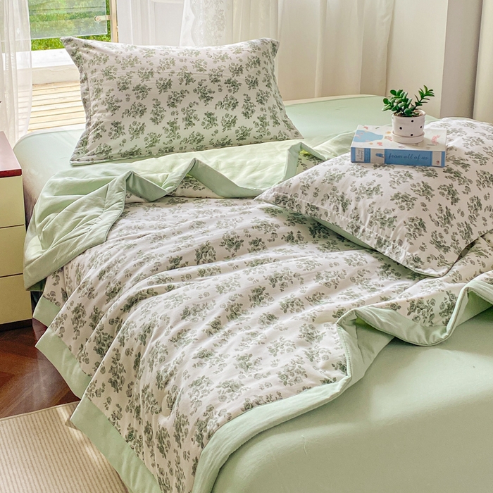 91家纺网 家纺一手货源 找家纺 左右家纺 2025新款A类双层纱大豆夏凉被 薄荷绿