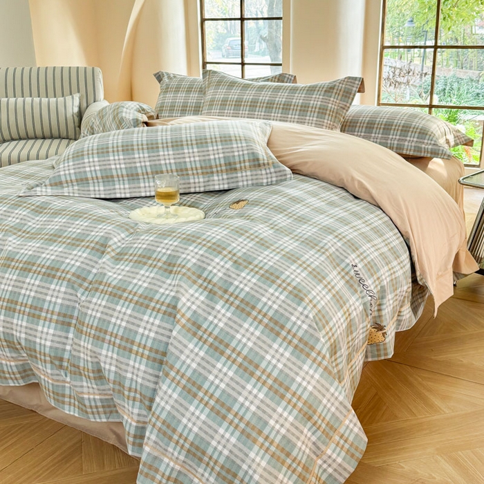 91家纺网 家纺一手货源 找家纺 7V 2025新款轻奢大宽边100%纯棉四件套133*76全棉喷气宽幅长绒棉被套床单床笠套件 橙光