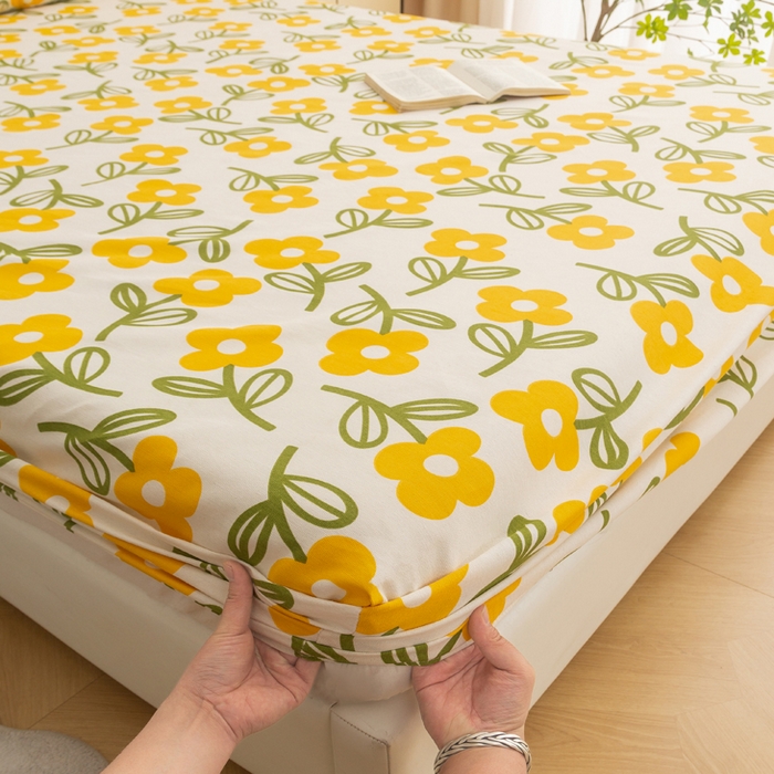 91家纺网 家纺一手货源 找家纺 金泰莱 2025新款锦柔老粗布印花床笠 黄兰