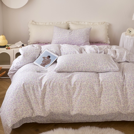 91家纺网 家纺一手货源 找家纺 嘉汀兰家居 2025新款圆角花边款全棉纯棉A类母婴级有氧全棉双层纱亲肤全棉小清新印花四件套 春意