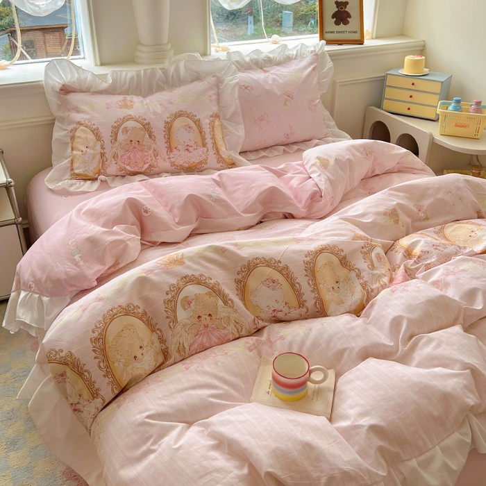 91家纺网 家纺一手货源 找家纺 （总）浩诚 2025新款洛丽塔纯棉花边款四件套