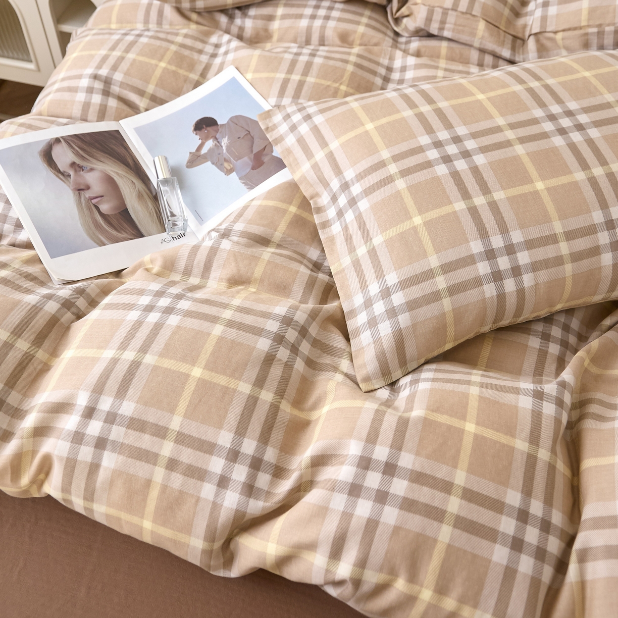 91家纺网 家纺一手货源 找家纺 嘉汀兰家居 2025新款圆角花边款全棉纯棉A类母婴级有氧全棉双层纱亲肤全棉小清新印花四件套 格韵