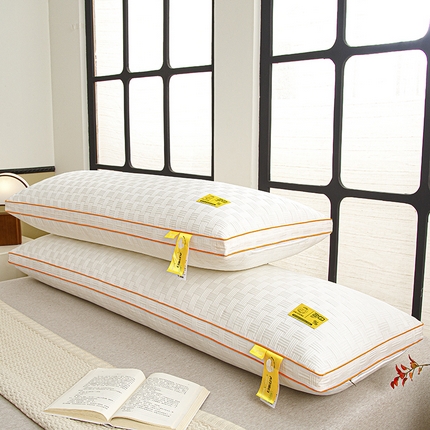 织布人 2025新款枕芯立体华夫格大豆双人枕长枕家用枕头情侣长枕双人枕头 立体华夫格大豆双人枕-米色 48*100cm