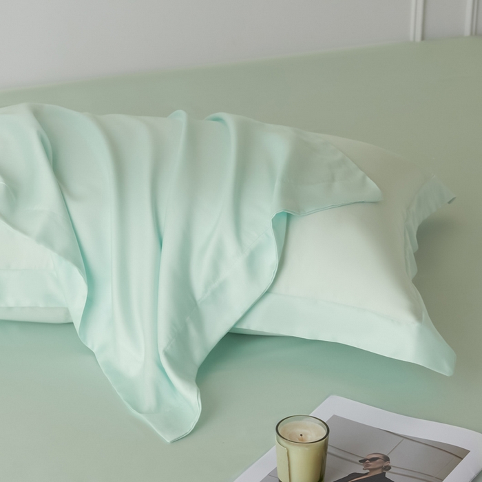 91家纺网 家纺一手货源 找家纺 涵宸2025新款天丝-天丝棉-纯色单枕套-场景1 枕套-空绿
