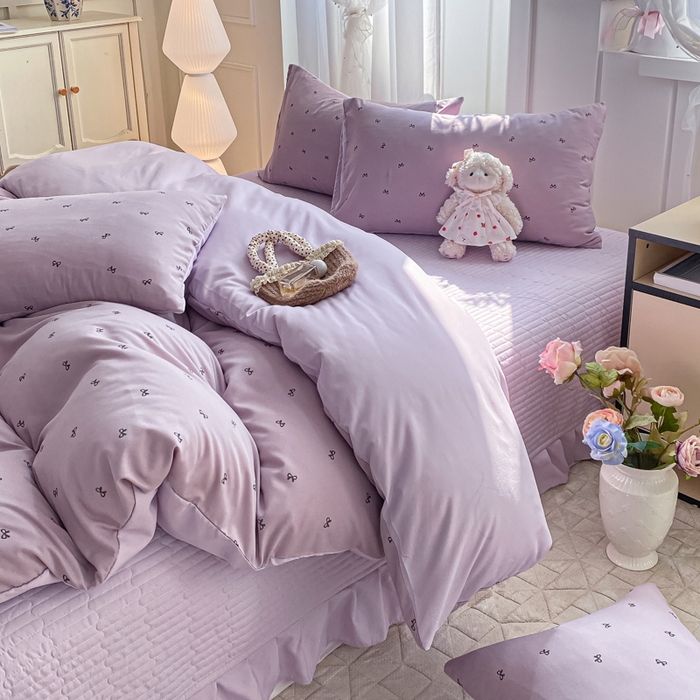 91家纺网 家纺一手货源 找家纺 一比一家纺 2025新款针织双层纱床盖四件套 结羽