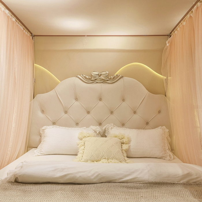 91家纺网 家纺一手货源 找家纺 夏彩 2025新款绣花加柔加密铝合金接口高度可调节轨道蚊帐88620 88620杏色