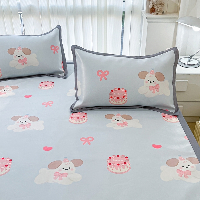 91家纺网 家纺一手货源 找家纺 川悦生活 2025新款600D立体宽边冰丝印花凉席 生日小狗