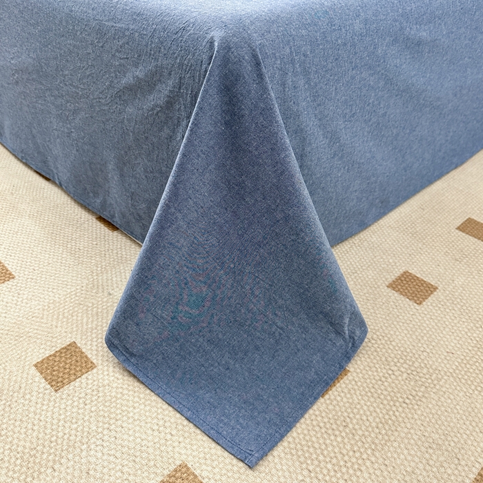 91家纺网 家纺一手货源 找家纺 嘉汀兰家居  2025新款A类母婴级有氧全棉色织水洗棉小清新印花床单单品单床单床单单件 牛仔蓝