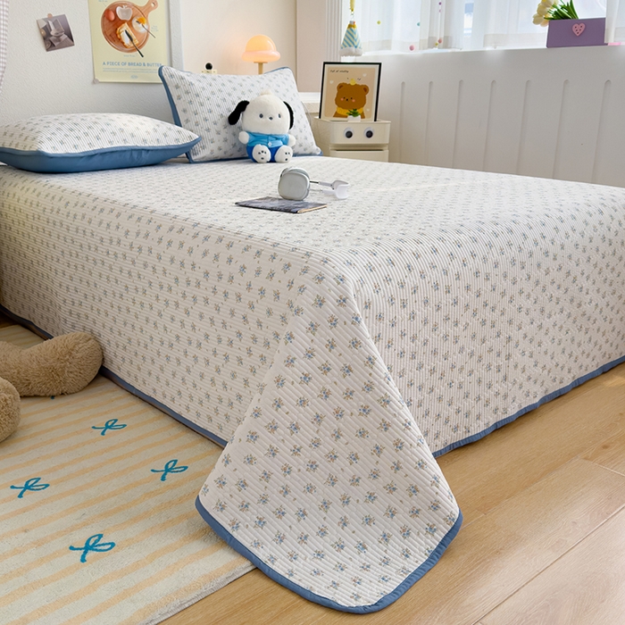 91家纺网 家纺一手货源 找家纺 赫梵茜 2025新款有氧针织双层纱单床盖床盖三件套床盖四件套 沐兰花开