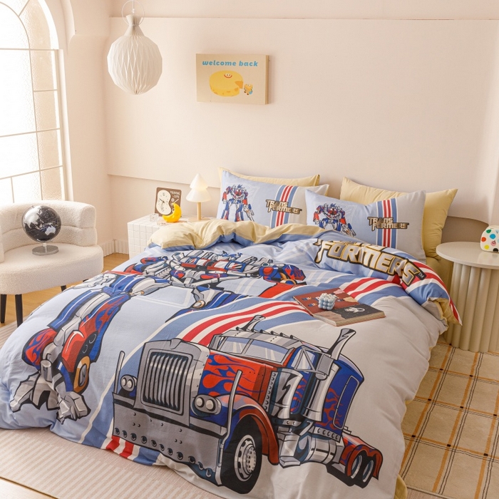 91家纺网 家纺一手货源 找家纺 2025新款设计师专版全棉双层纱四件套 变形金刚