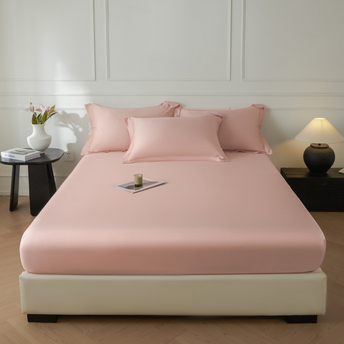 91家纺网 家纺一手货源 找家纺 涵宸2025新款天丝-天丝棉-纯色单床笠-场景1 床笠-玫瑰粉
