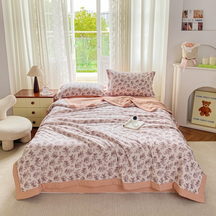 91家纺网 家纺一手货源 找家纺 左右家纺 2025新款A类双层纱大豆夏凉被 蜜瓜橙