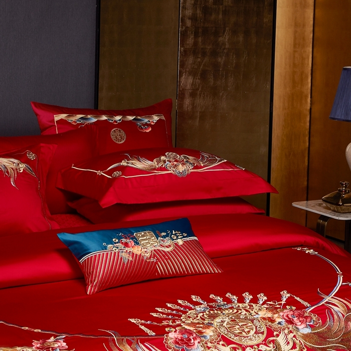 91家纺网 家纺一手货源 找家纺 高大尚 2025新款长绒棉囍嫁系列四件套荣华富贵