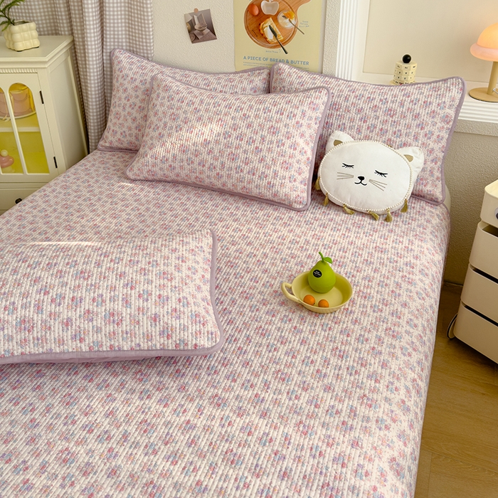 91家纺网 家纺一手货源 找家纺 赫梵茜 2025新款有氧针织双层纱单床盖床盖三件套床盖四件套 伊莲娜