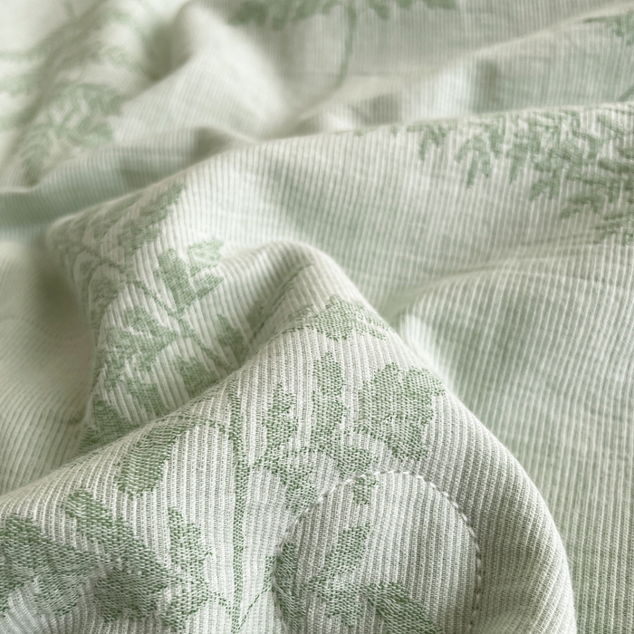 91家纺网 家纺一手货源 找家纺 吾诺 2025 全棉色织提花三层纱夏被四件套全棉夏被大豆夏被夏凉被空调被子被芯 花影-绿