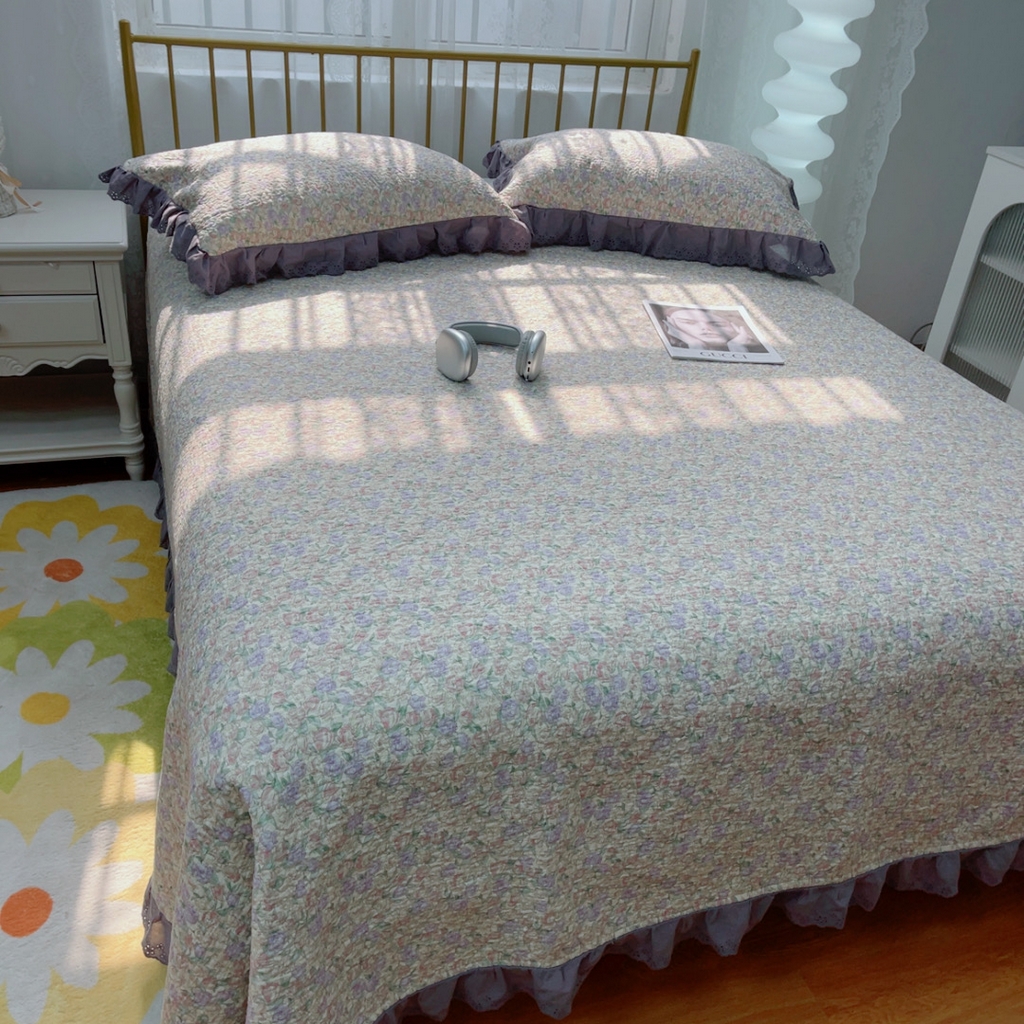 91家纺网 家纺一手货源 找家纺 暖居 2025春夏款高温砂洗棉花床盖三件套被套四件套同款纯棉夏被空调被四季 紫韵