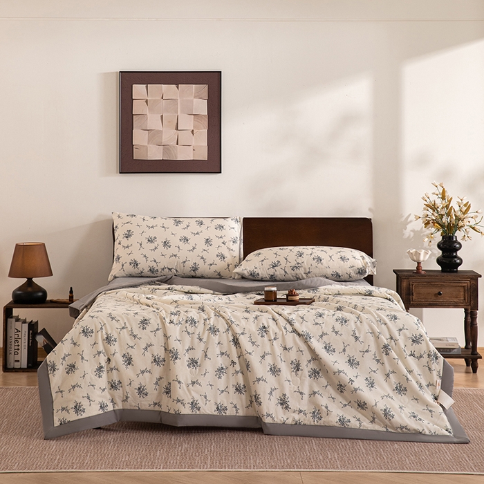 91家纺网 家纺一手货源 找家纺 吾诺 2025 全棉印花单层纱大豆夏被四件套夏凉被空调被子被芯全棉夏被 雅苑