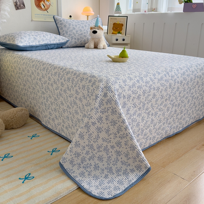 91家纺网 家纺一手货源 找家纺 赫梵茜 2025新款有氧针织双层纱单床盖床盖三件套床盖四件套 萱花-兰