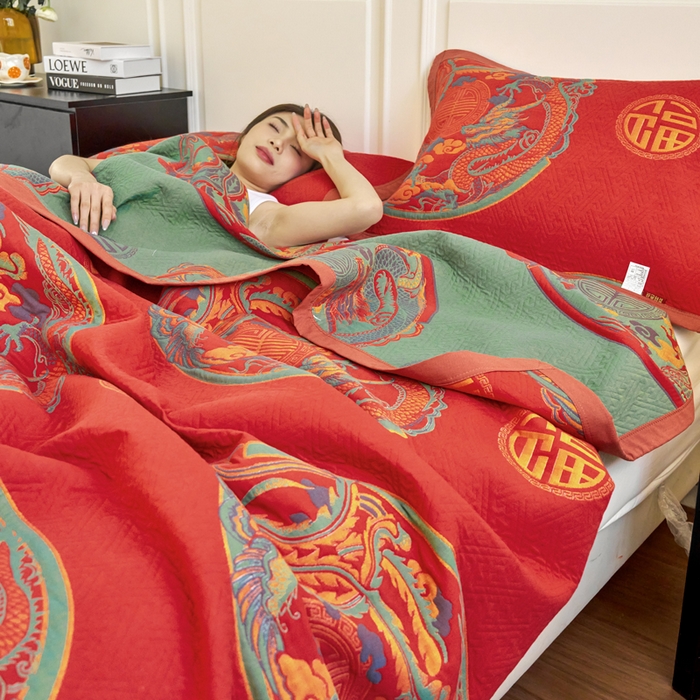 91家纺网 家纺一手货源 找家纺 棠薇家纺 2025新款60S长绒棉纯棉纱布毛巾被 龙凤呈祥