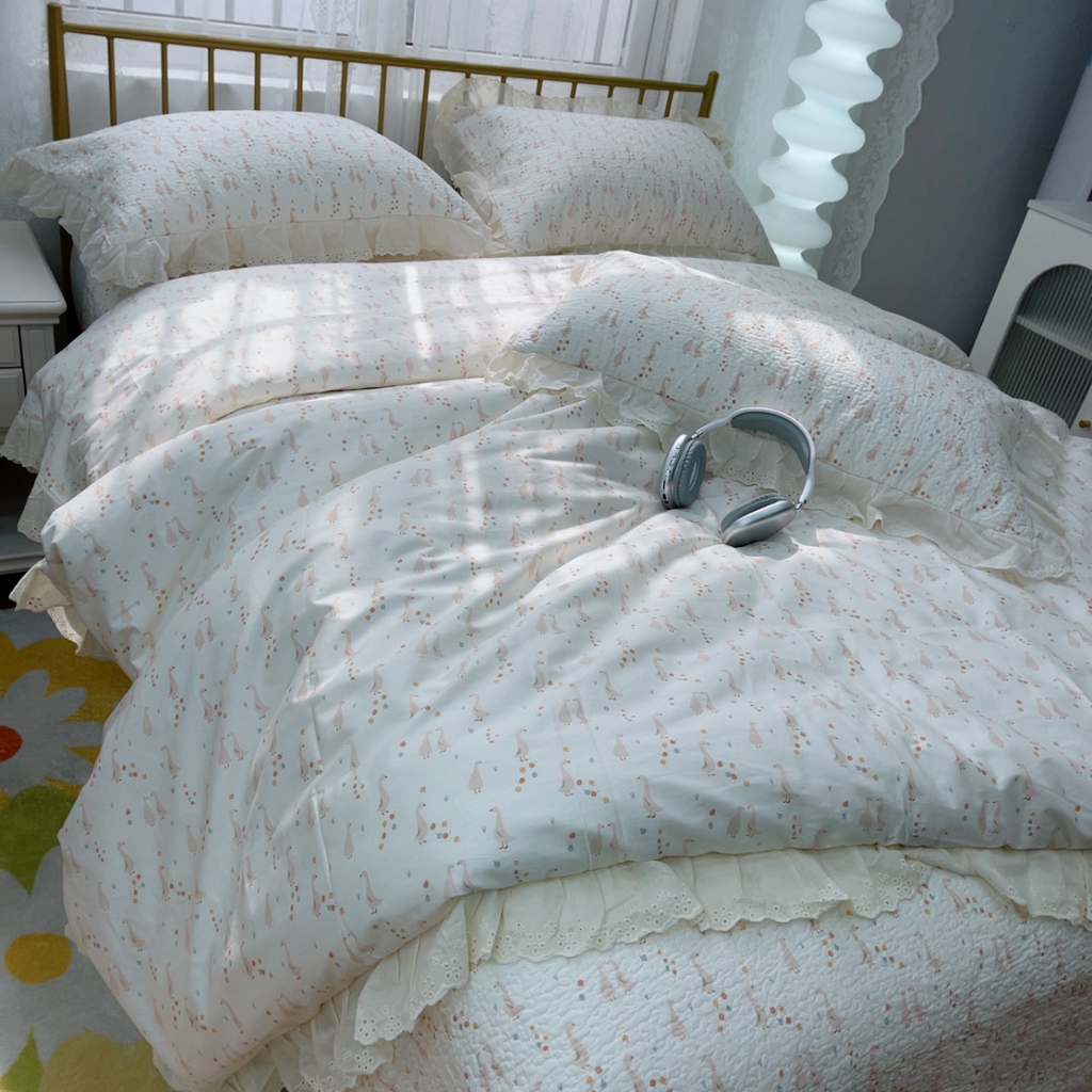 91家纺网 家纺一手货源 找家纺 暖居 2025春夏款高温砂洗棉花床盖三件套被套四件套同款纯棉夏被空调被四季 开心鸭