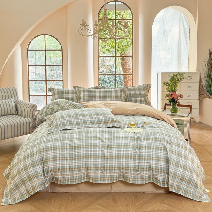 91家纺网 家纺一手货源 找家纺 7V 2025新款轻奢大宽边100%纯棉四件套133*76全棉喷气宽幅长绒棉被套床单床笠套件 橙光