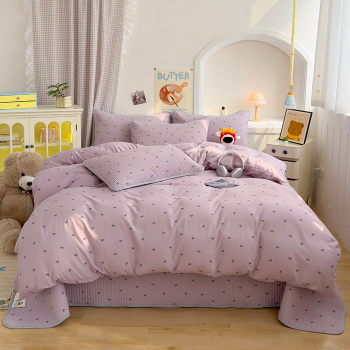 91家纺网 家纺一手货源 找家纺 赫梵茜 2025新款有氧针织双层纱单床盖床盖三件套床盖四件套 结美