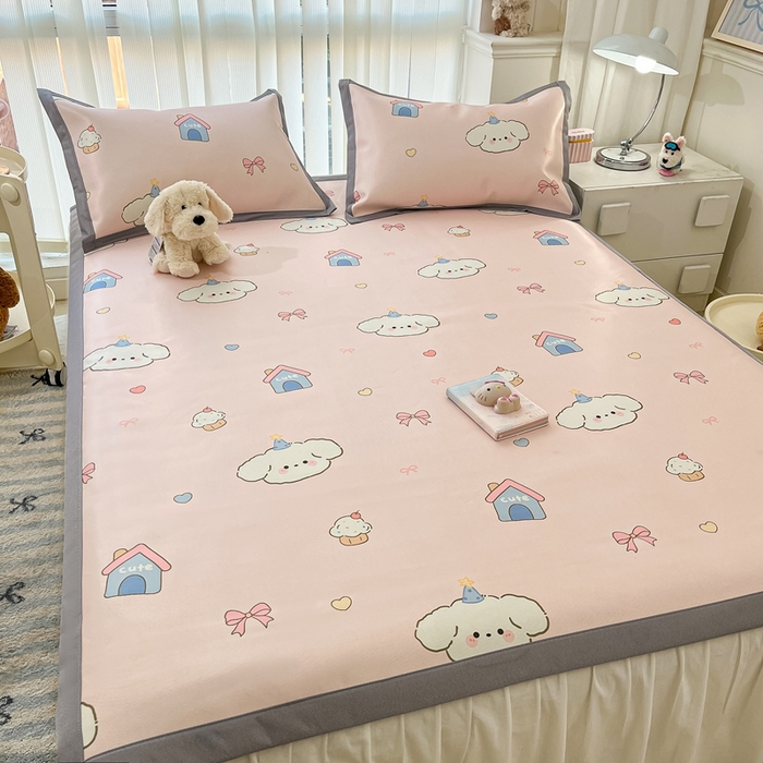 91家纺网 家纺一手货源 找家纺 川悦生活 2025新款600D立体宽边冰丝印花凉席 奶卷甜蜜日常