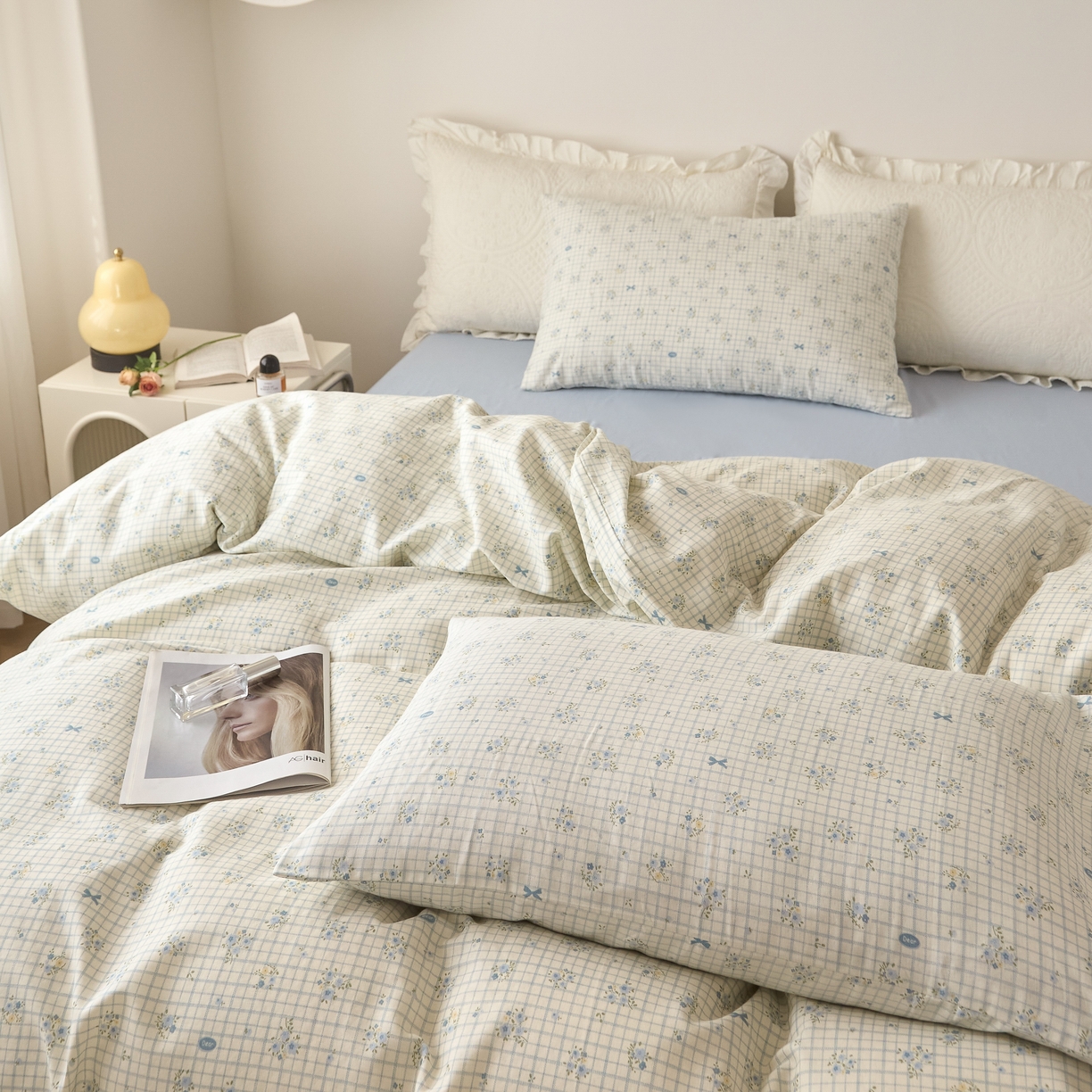 91家纺网 家纺一手货源 找家纺 嘉汀兰家居 2025新款圆角花边款全棉纯棉A类母婴级有氧全棉双层纱亲肤全棉小清新印花四件套 花之恋