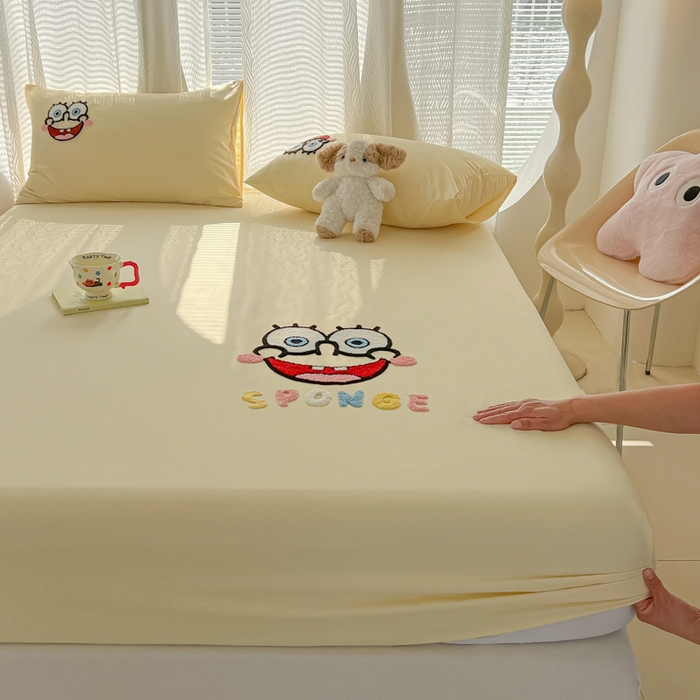 91家纺网 家纺一手货源 找家纺 （总）眠帛家居 2025新款A类水洗棉卡通毛巾绣单床笠