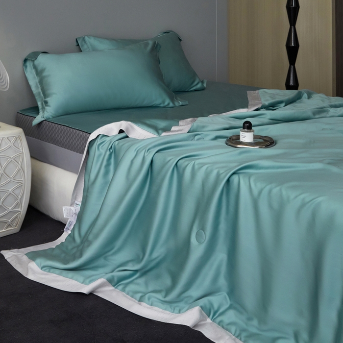 91家纺网 家纺一手货源 找家纺 A+爱家（纪梵茜） 2025新款纯色夏被四件套 冰海蓝