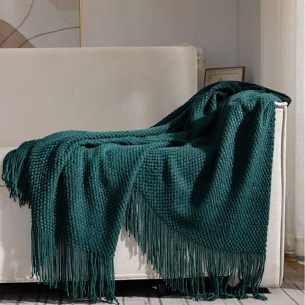 91家纺网 家纺一手货源 找家纺 （总）苏木年华2025新款样板房间针织流苏搭毯搭巾盖毯沙发巾床尾毯床尾旗酒店披毯毛毯子-玉米粒