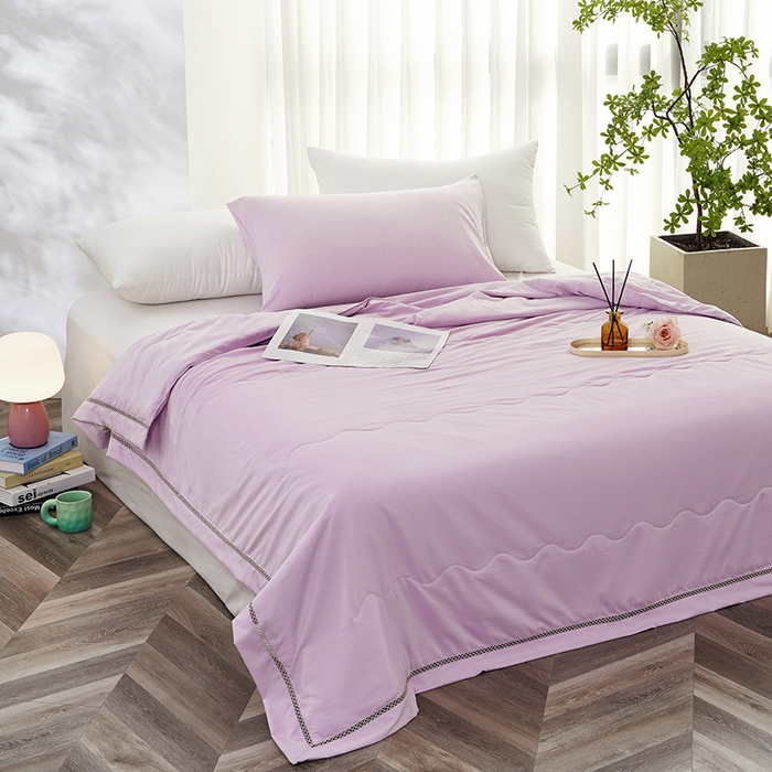 91家纺网 家纺一手货源 找家纺 优姿2025新款云柔棉大豆镂空烫钻夏被被子被芯 紫色