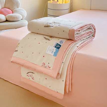 金喜 2025新款全棉印花夏被可爱卡通风夏凉被薄被子夏被四件套 爱心木马